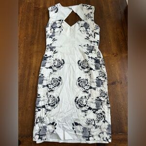 Black Halo White Midi Dress with Black Floral Print